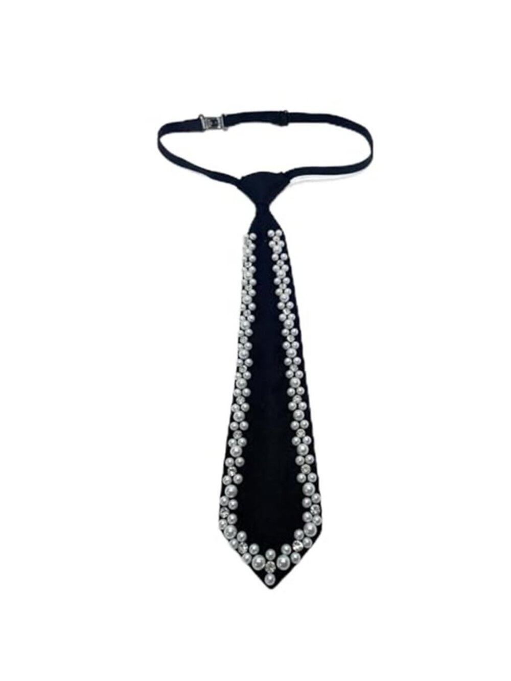 Tie Necktie with Pearls for Women Black Formal Wear Adjustable Neck